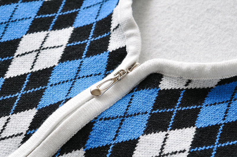 American Vintage Polo Neck Knitted Plaid Vest