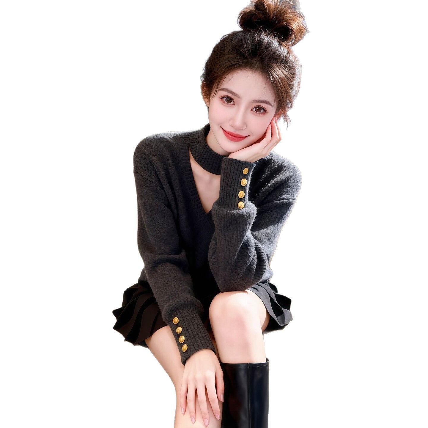 Necklace-style V-neck Knit Sweater For Women