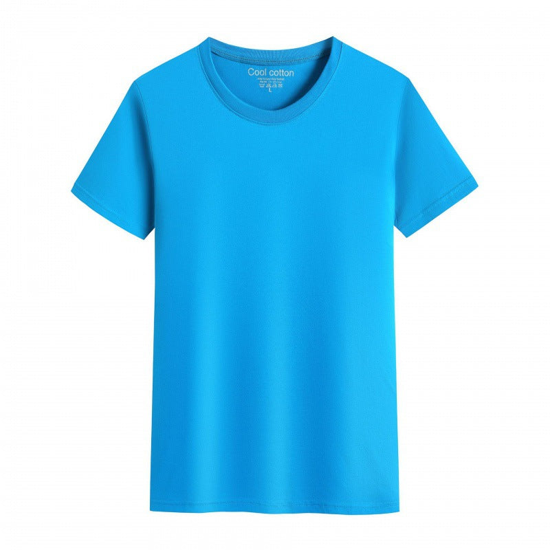 Herre- og dame-ensfarvet bomulds-T-shirt med rund hals til sommer