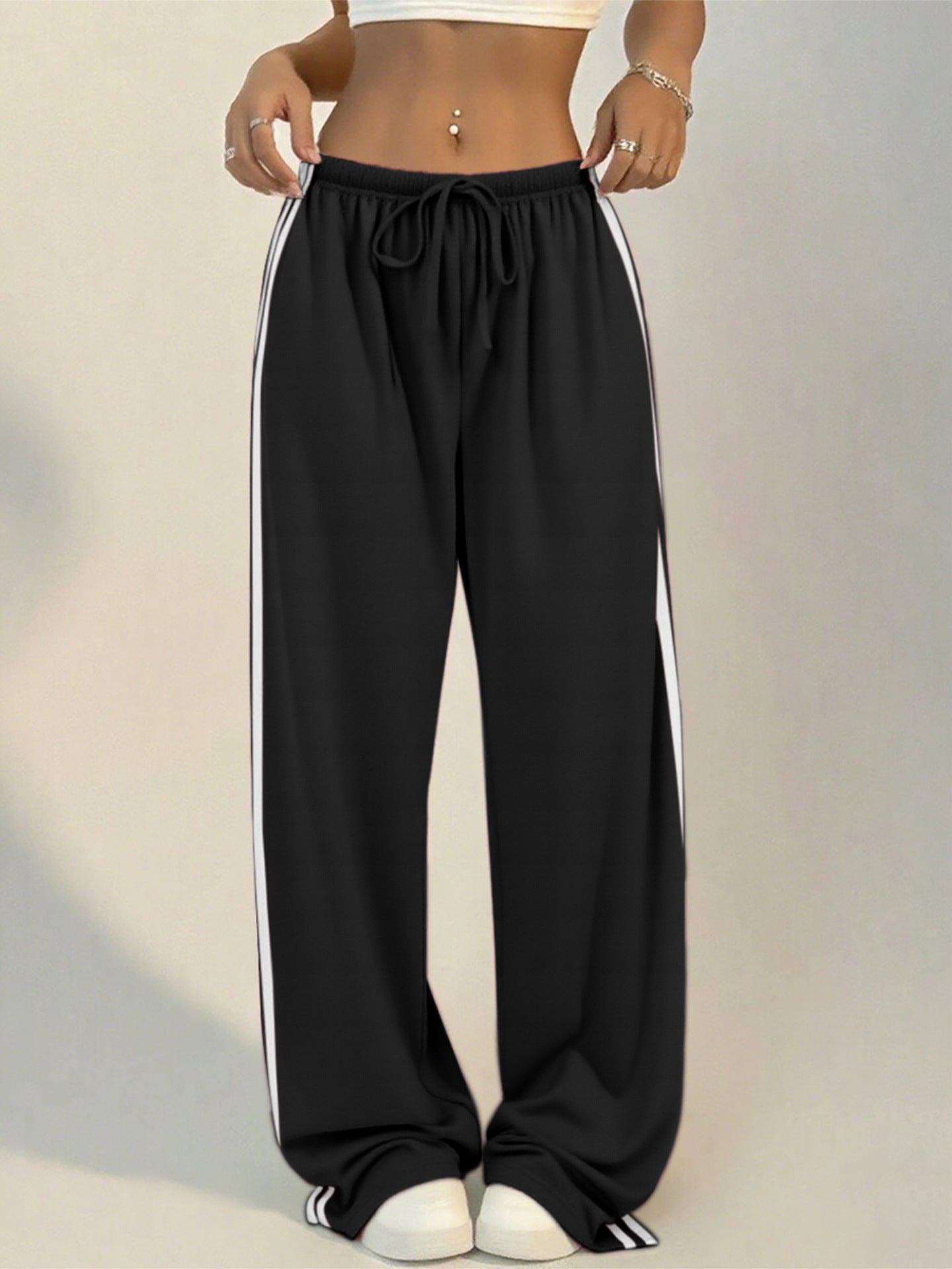 Womens Striped Slit-Edge Wide Leg Casual Pants