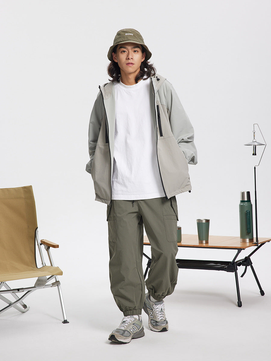 Men's Fashion Retro Color Matching Outdoor Sports Hooded Shell Jacket