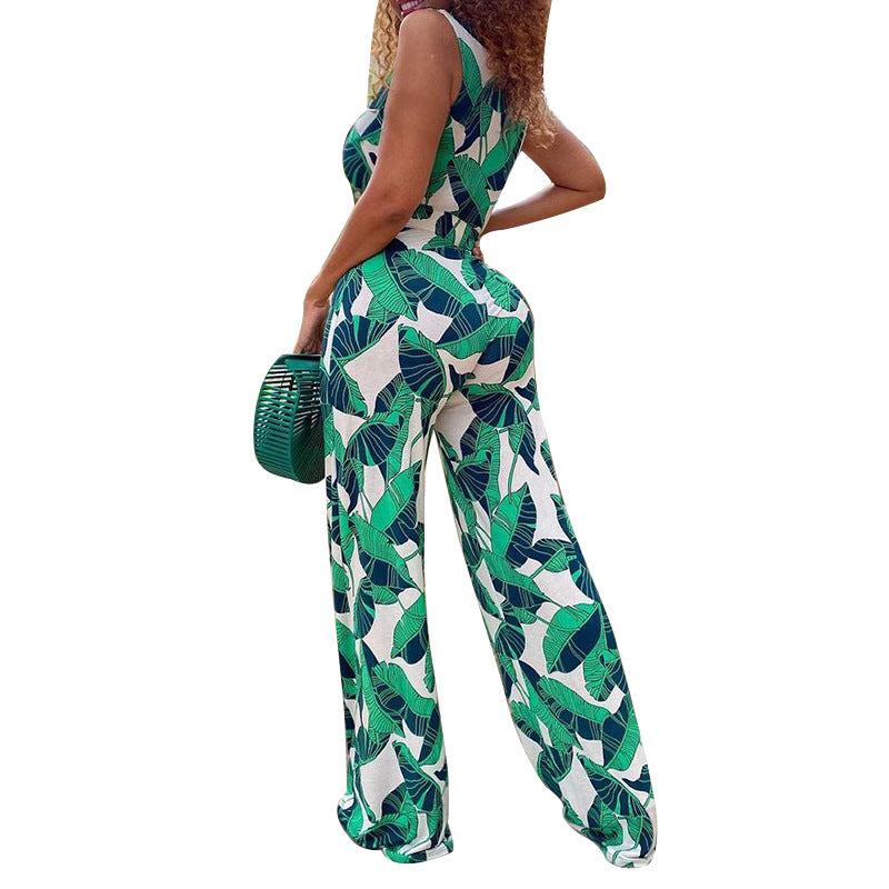Women's Fashion Suspenders Chest-wrapped Printed Jumpsuit