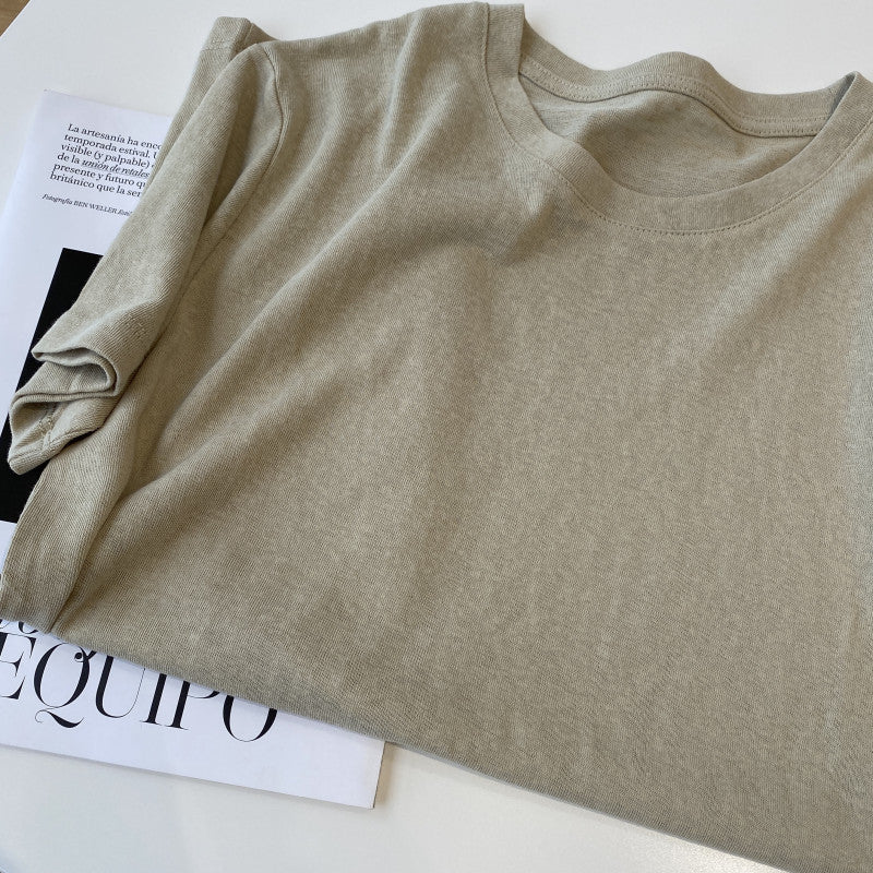 Loose Cotton And Linen Short-sleeved T-shirt Round Neck Top
