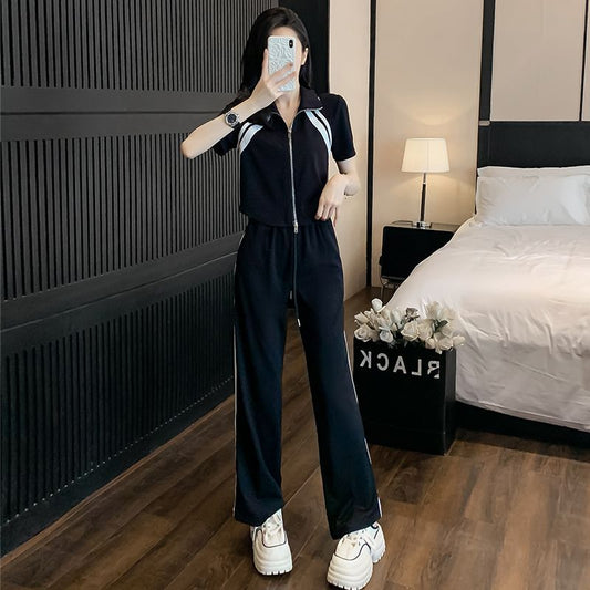 Loose Fashion Age-reducing Casual Sporty Wide-leg Pants Two-piece Set