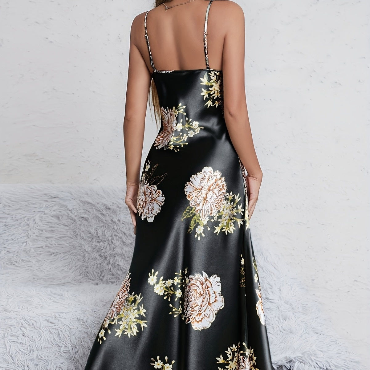 Womens European And American-style Floral-print Sleeveless Summer Loungewear Dress