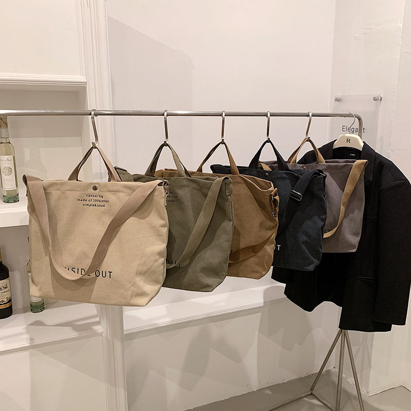 Store Lærredstasker Kvinder Casual Fashion Totes Alfabet Print Skuldertaske Med Justerbar Rem Retro Håndtaske Til Shopping