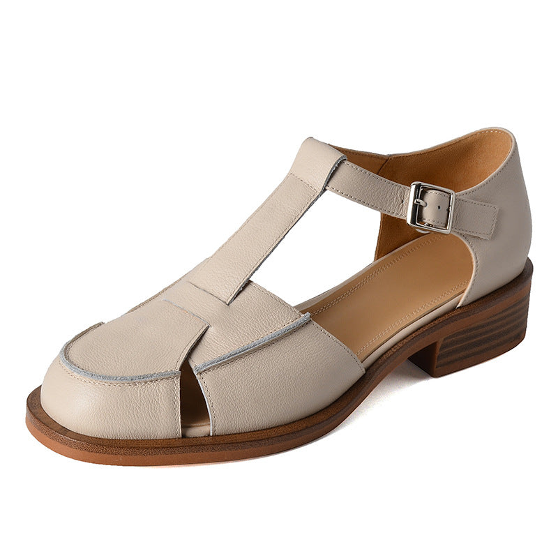 Retro Flat Bottom Women's Sandals Hollowed Toe Box