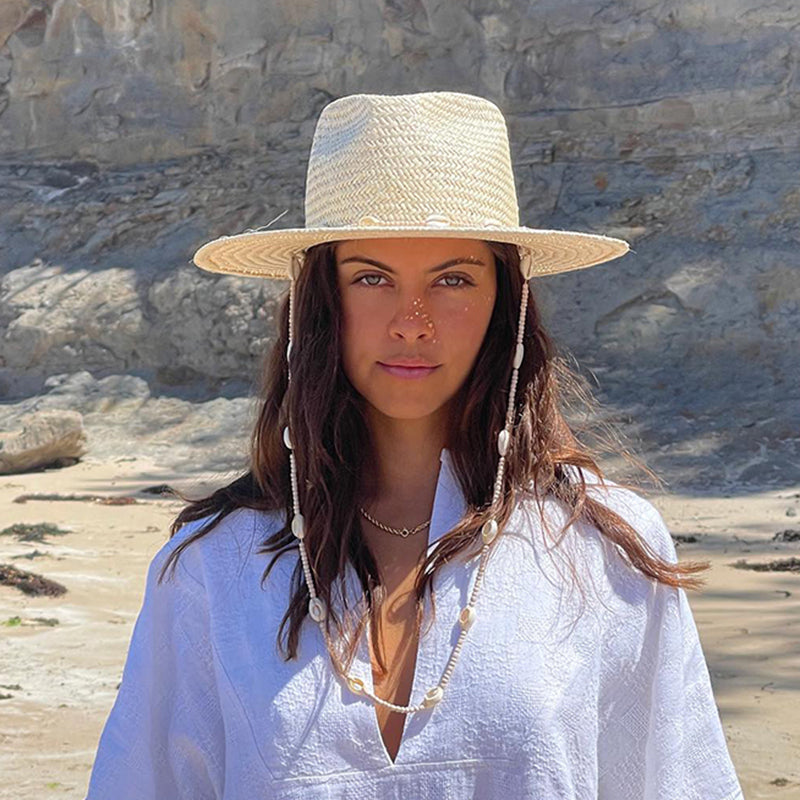 Retro Shell Tied Wide-brimmed Papyrus Jazz Hat Ladies Outdoor Sun Protection