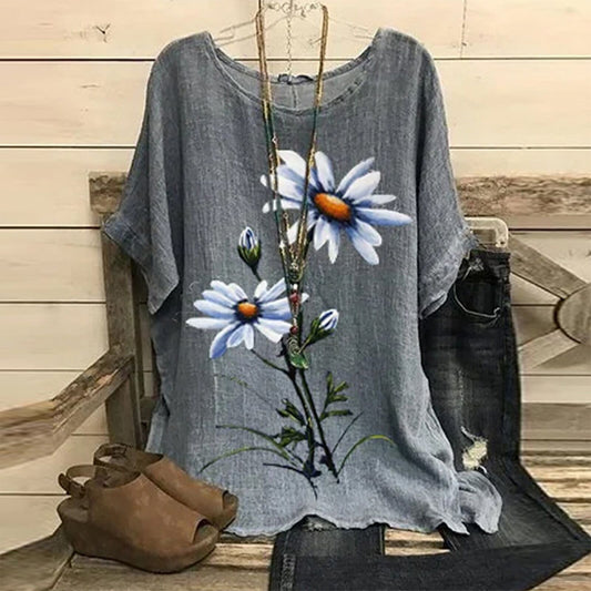 Løs Plus Size Afslappet T-shirt til kvinder i bomuldsblanding med korte ærmer