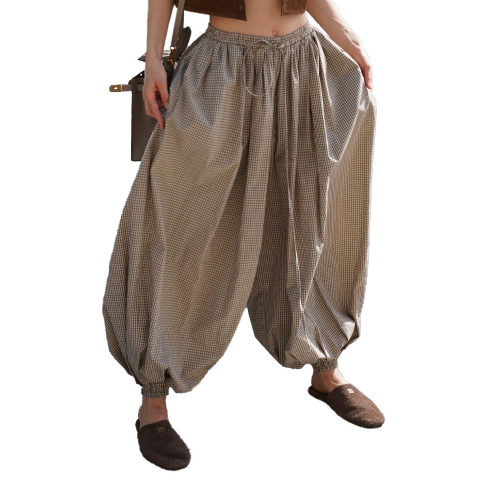 Retro Brown Plaid Wide-leg Bloomers