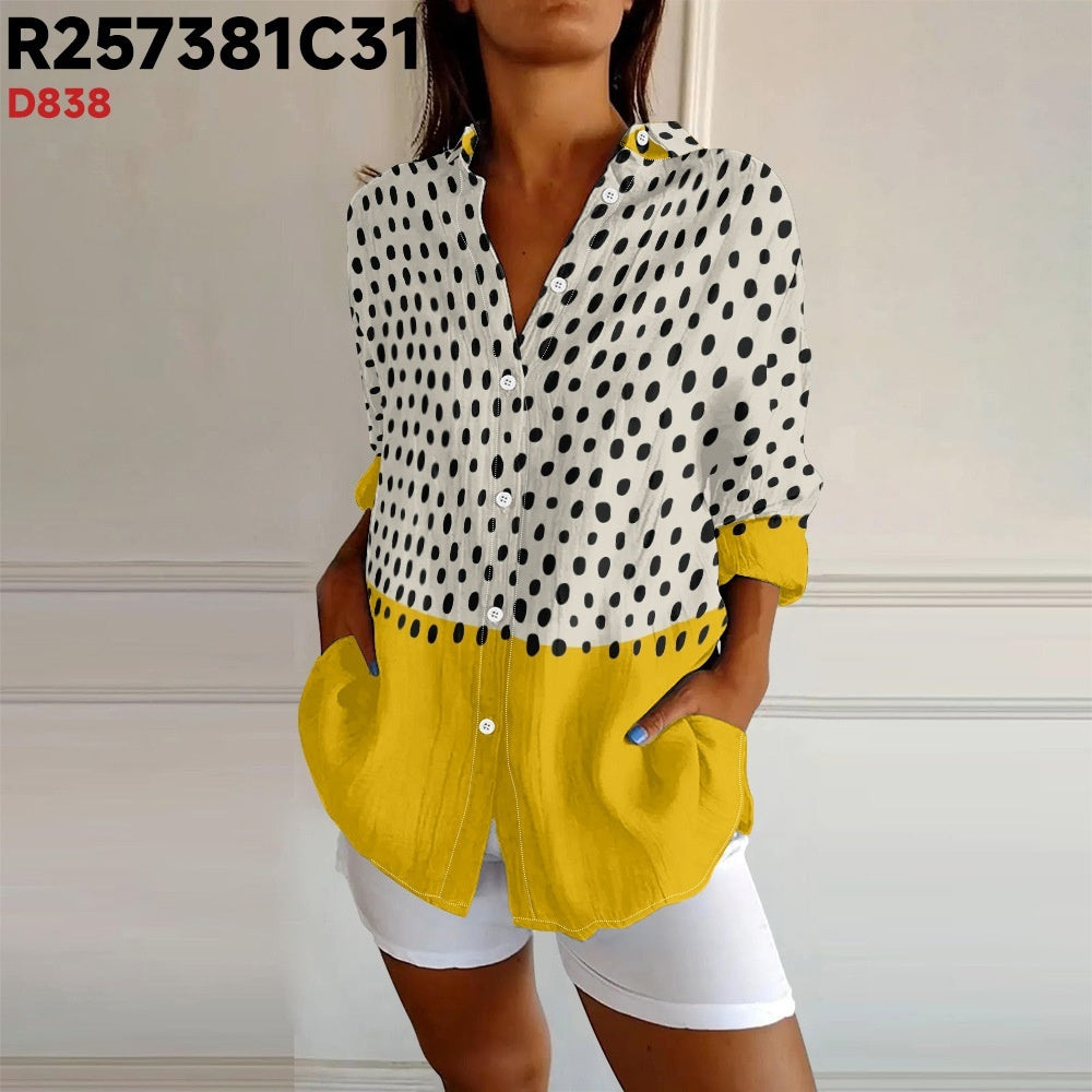 Long Sleeve Button Shirt Floral 3D Printed Women Blouse