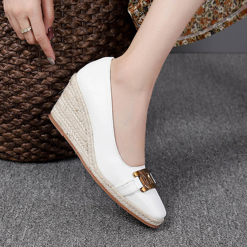 Retro Soft Bottom Square Toe High Heel Pumps Women's Hemp Rope