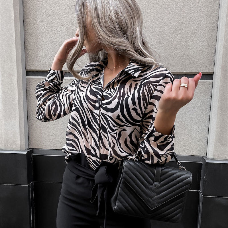 Women's V-Neck Printed Long Sleeve Elegant Top