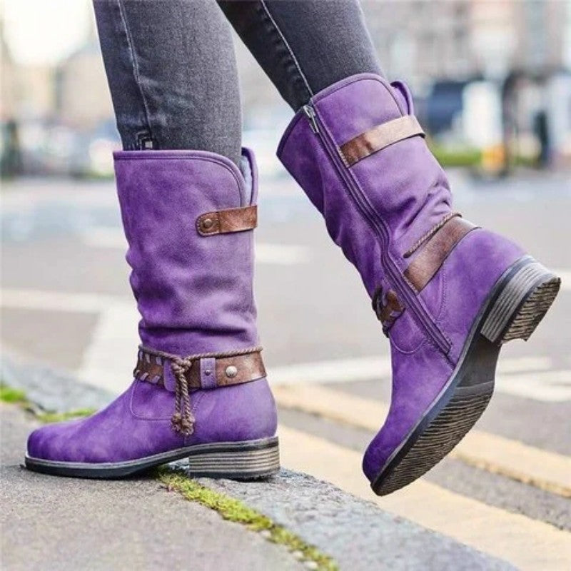 Low Heel Thick Heel Belt Buckle Cold And Warm Women's Boots