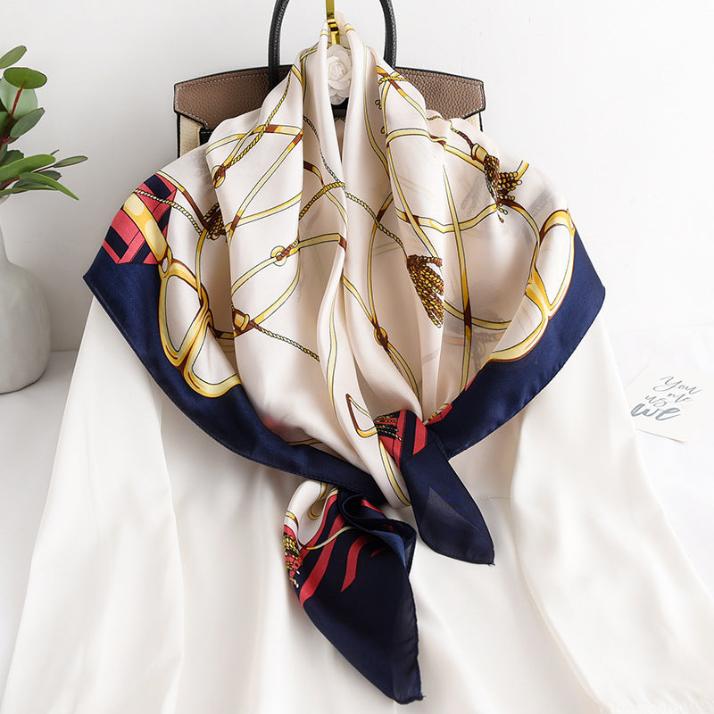 Women's Spring And Autumn Imitation Silk Chain Square Scarf Fashion