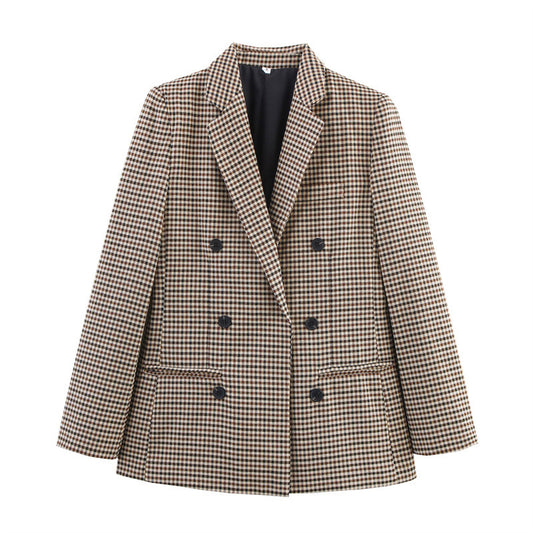 Two-breasted Loose Two-color Houndstooth Suit Jacket