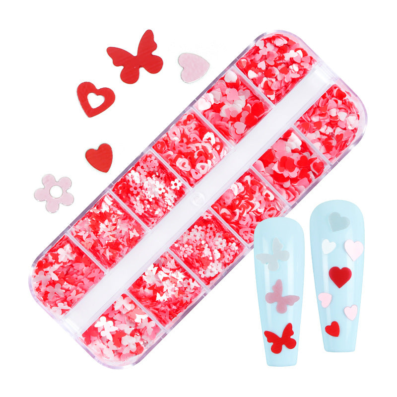 12-grid Long Boxed Mixed Nail Ornament Butterfly Plum Sequins