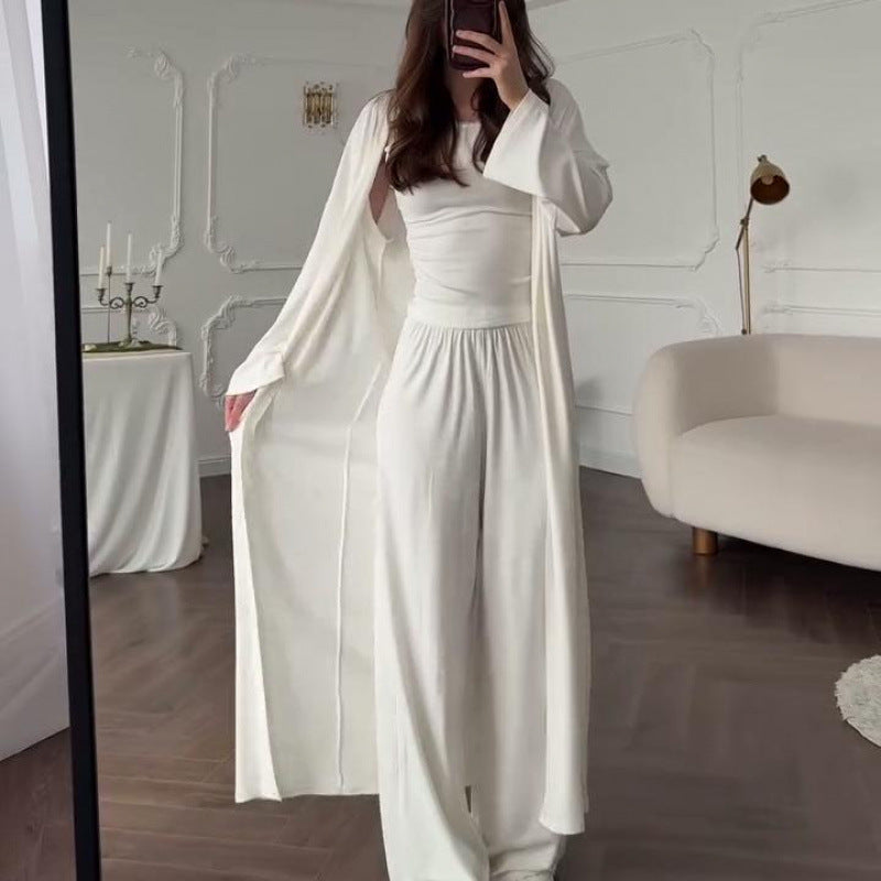 Everyday Wide-leg Pants And Tank Top Three-piece Set