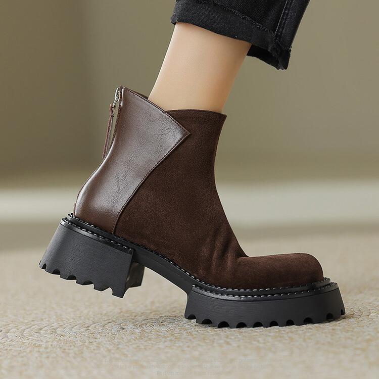 British Style Leather Thick Soled Martin Boots With Thick Heels