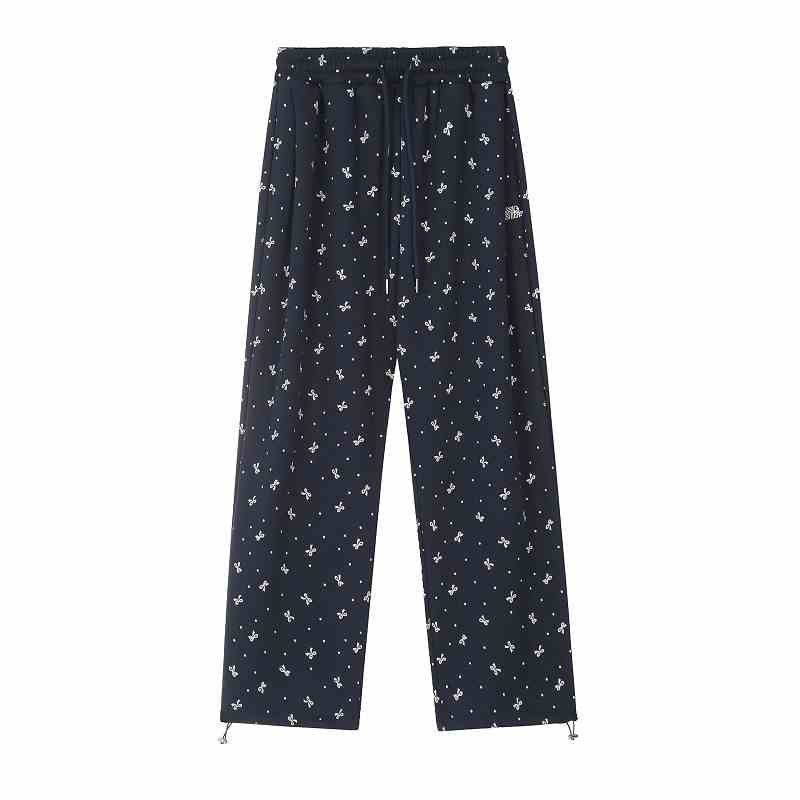 Vintage Bow Polka Dot Track Sweatpants Women's Straight Wide Leg Casual Pants