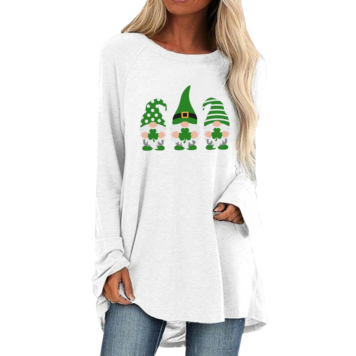 Cotton Fabric Gradient Round Neck Long Sleeved Women's Clothing