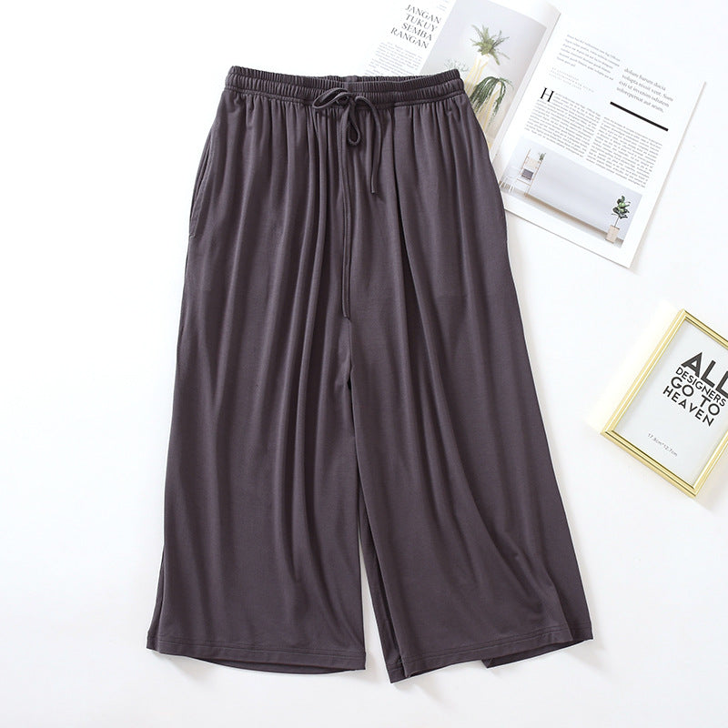 Three Quarter Solid Wide Leg Household Pants