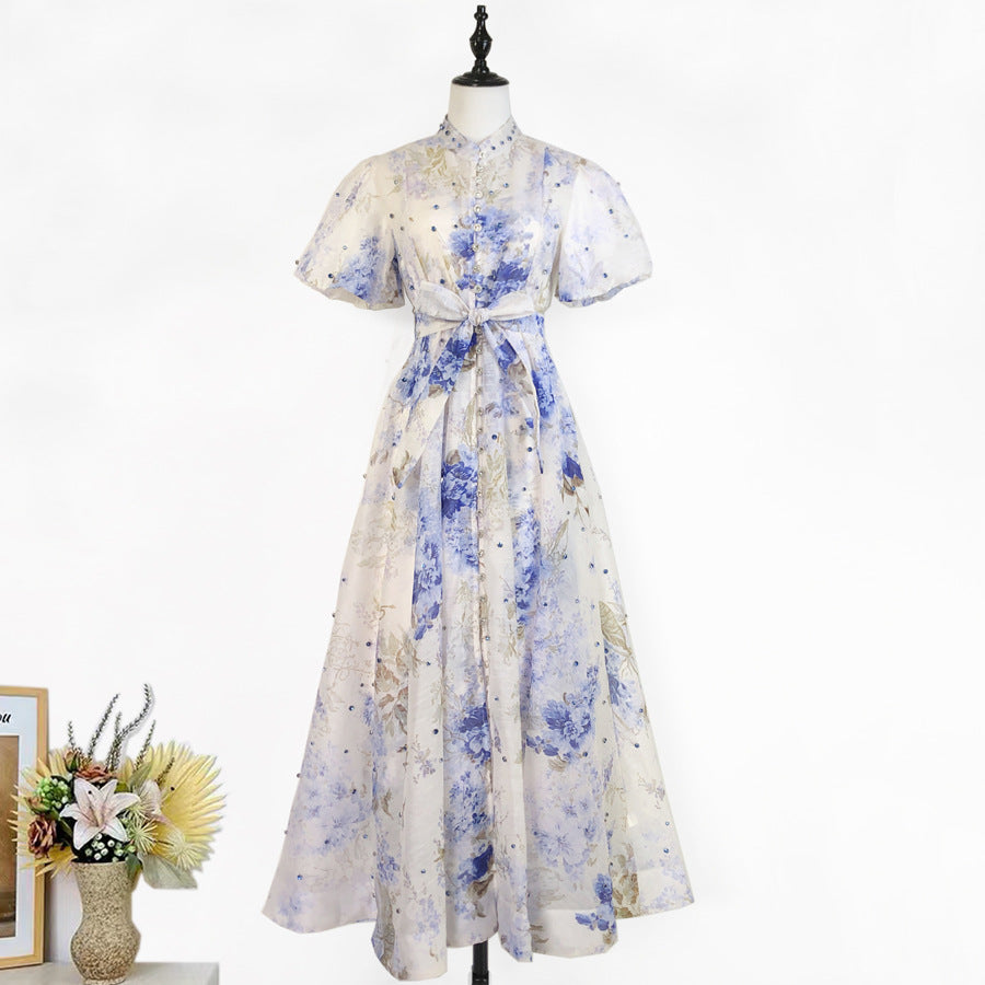 Womens Vintage-Style Floral Print Cinched Waist Dress
