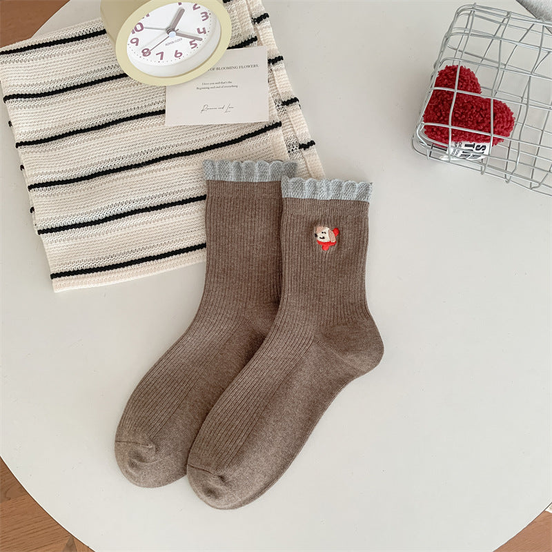 Embroidered Cotton Mid-Calf Socks