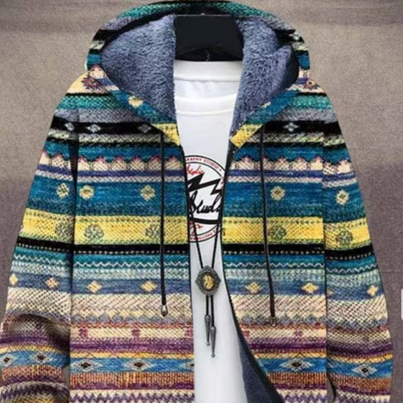 Printed Plush Lined Thickened Long-sleeved Windproof Jacket