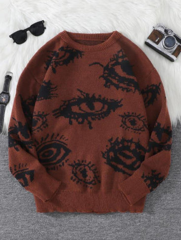 Cool Contrast Color Top All-matching Knitted Sweater