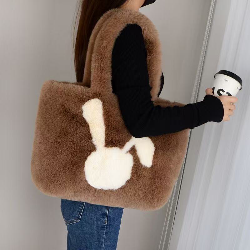 New Cute Rabbit Head One-shoulder Portable Plush Bag