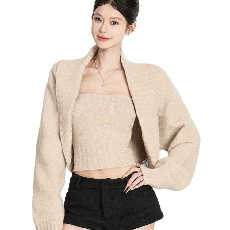 Female Solid Color Retro Lapel Shawl Sweater Coat