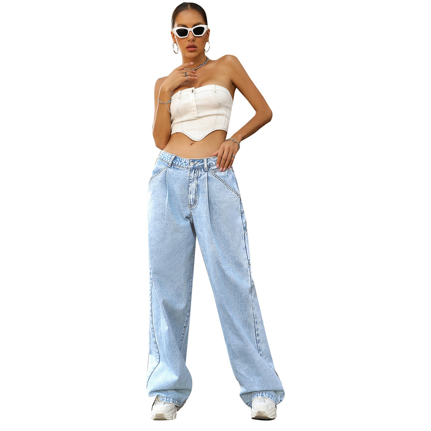 Dame Mode Trendy Højtaljede Løse Denim Bukser