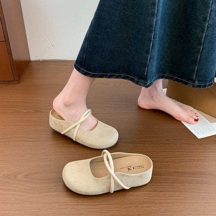 MuLler Sandals, Casual One Foot Kick, Dou Dou, Boken Shoes, Toe Caps, Half Slippers
