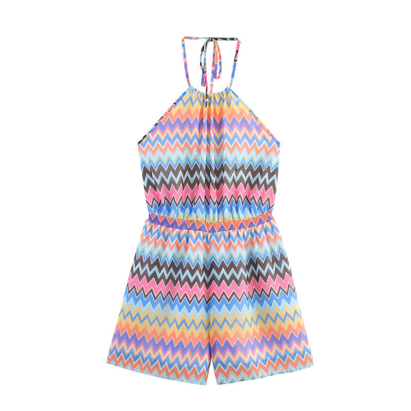 Summer Halter Backless High Waist Tight Waist Jumpsuit