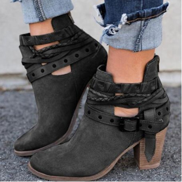 VNew Chunky Heel Thin Solid Color All-match V-mouth Shoes