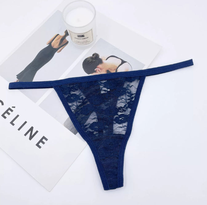 Rhinestone Lettered Lace Low-rise European And American Thong