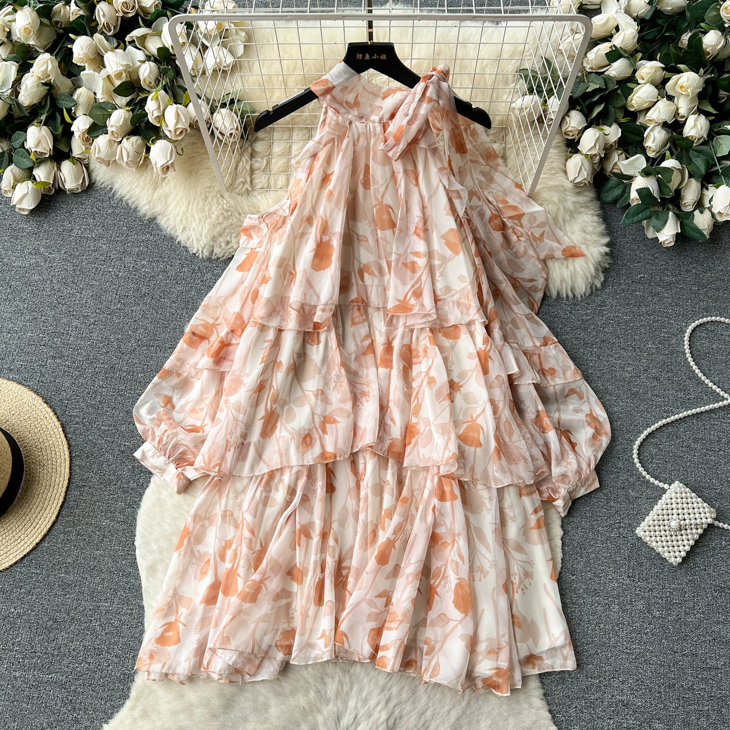 Rare Vacation-style Floral Chiffon Dress