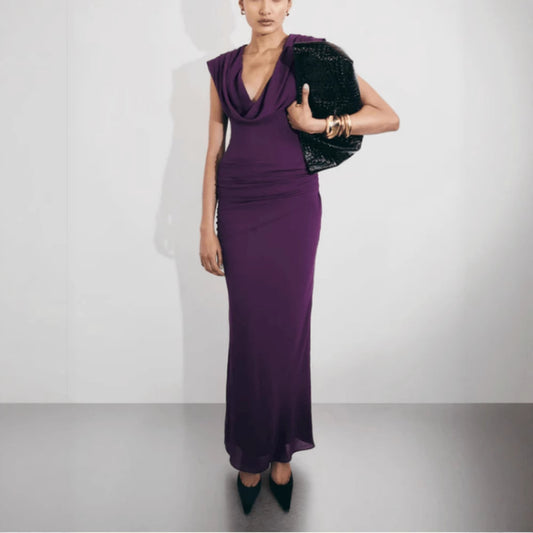 Womens Pile-Neck Bow-Tie Scarf Dress