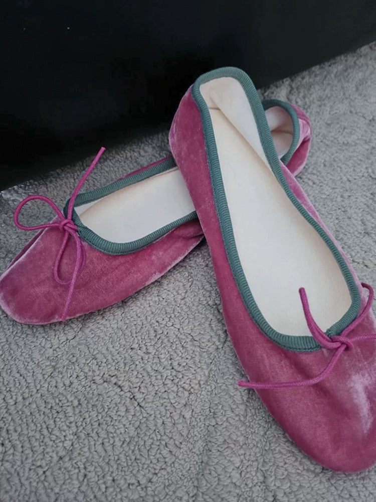 French Retro Granny Shoes Bow Flat Ballet Slipper