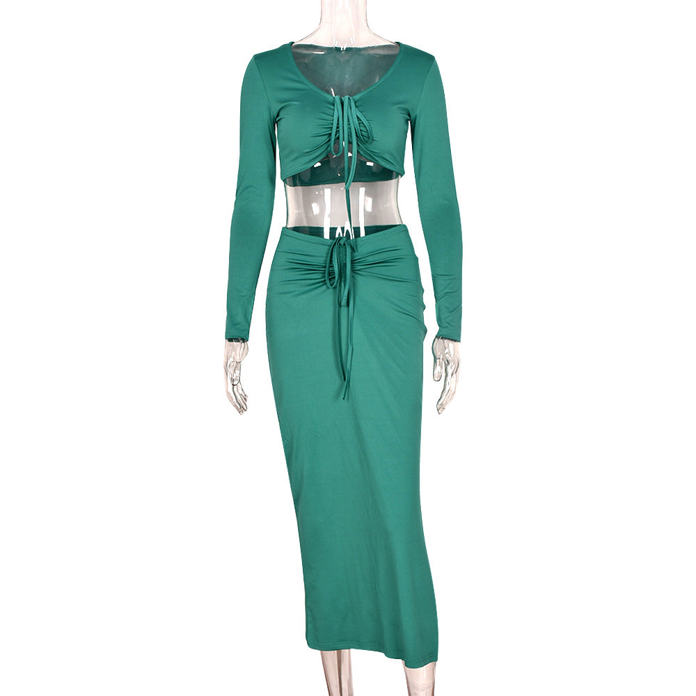 Two-piece Set Featuring A Lace-up Midriff-baring