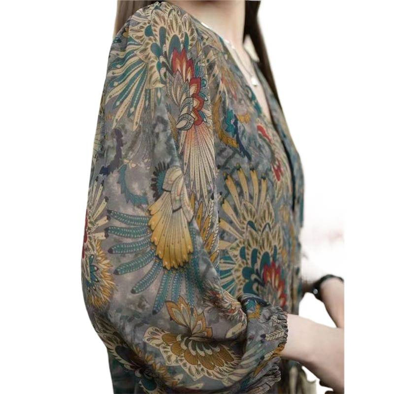 Fashionable Floral Shirt Women's Printed Thin Coat
