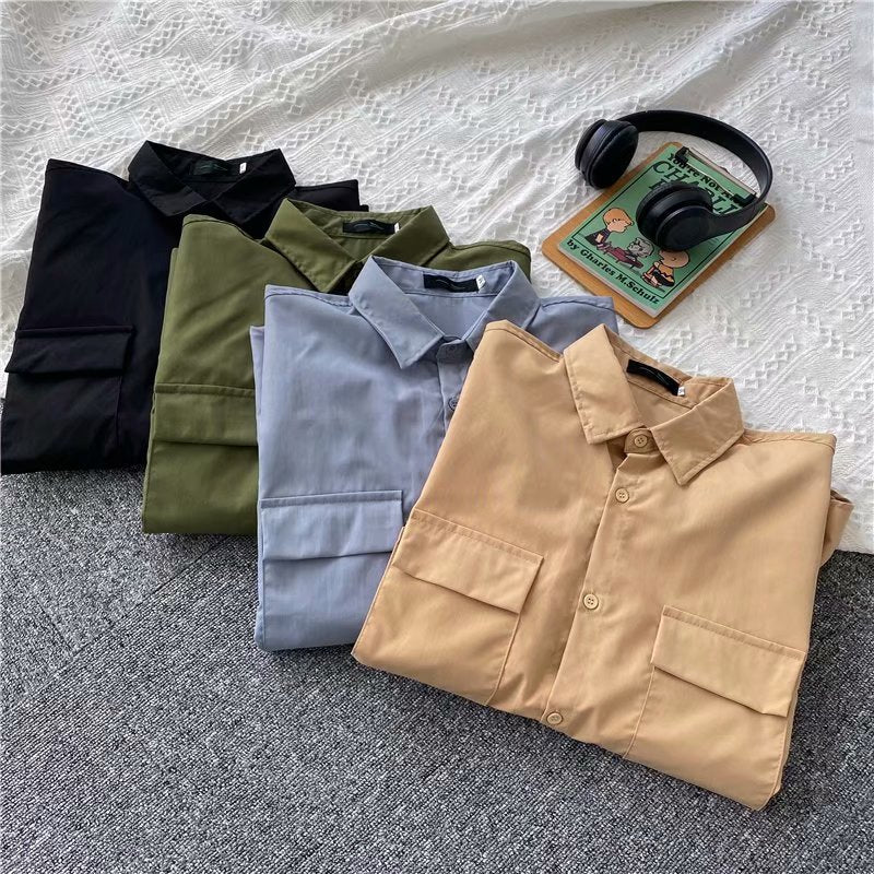 Hong Kong Style Loose Men's Summer Short Sleeve Shirt Overalls