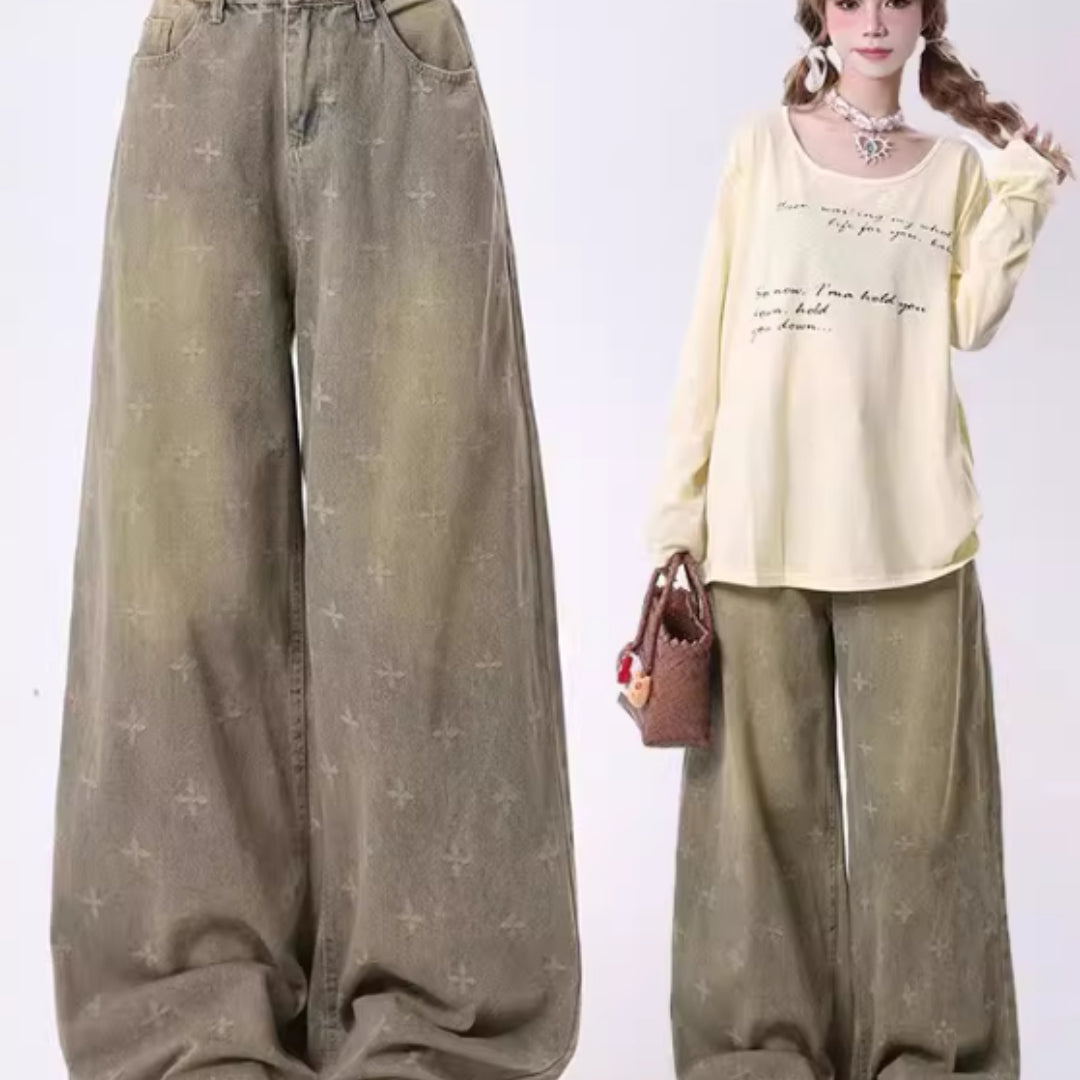 Retro Washed Denim Jeans Fleece Lining Autumn And Winter