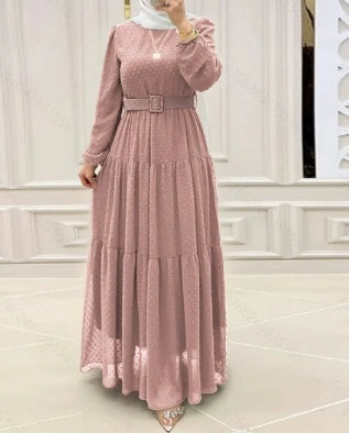 Women's Pure Color Elegant Robe With Belt Dress