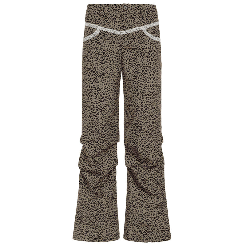 Slim Woven Leopard Print Casual Pants For Women