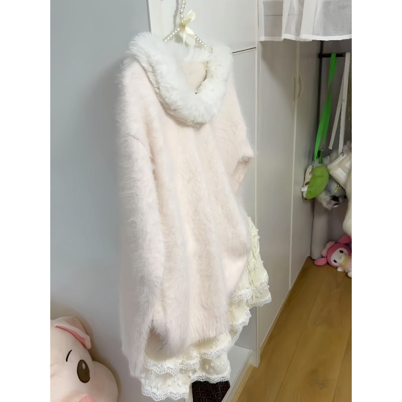 Autumn And Winter Sweet Gentle Long Sleeve Pullover Top Short Skirt