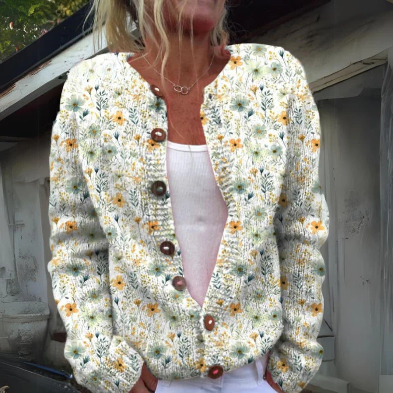 Digitaltryk Cardigan Strikket Frakke Imitationssweatere Dametøj 3D