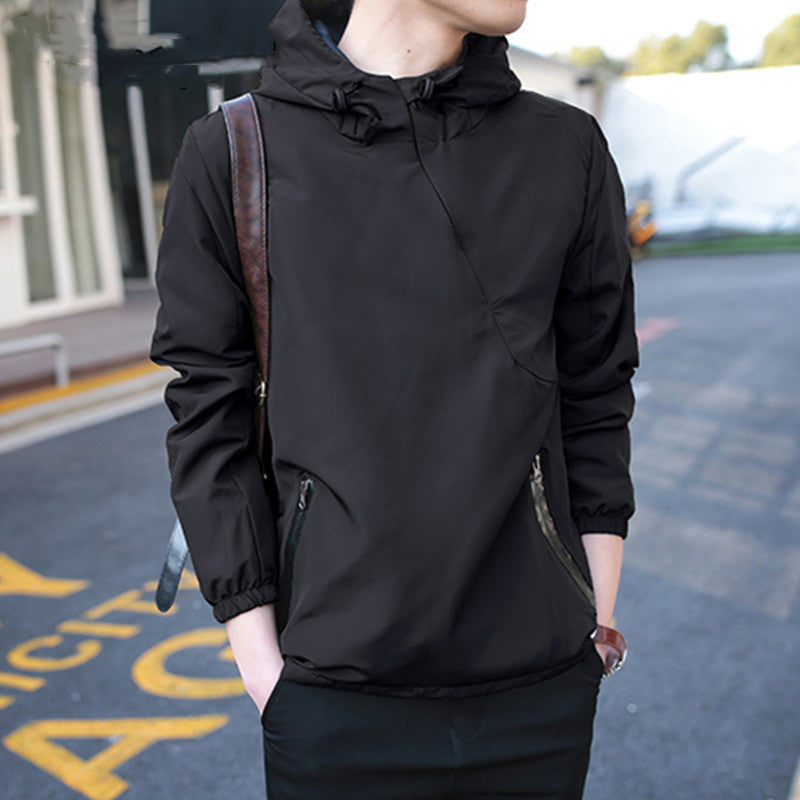 Spring Autumn Hooded Sweater Diagonal Zip Men's Jacket
