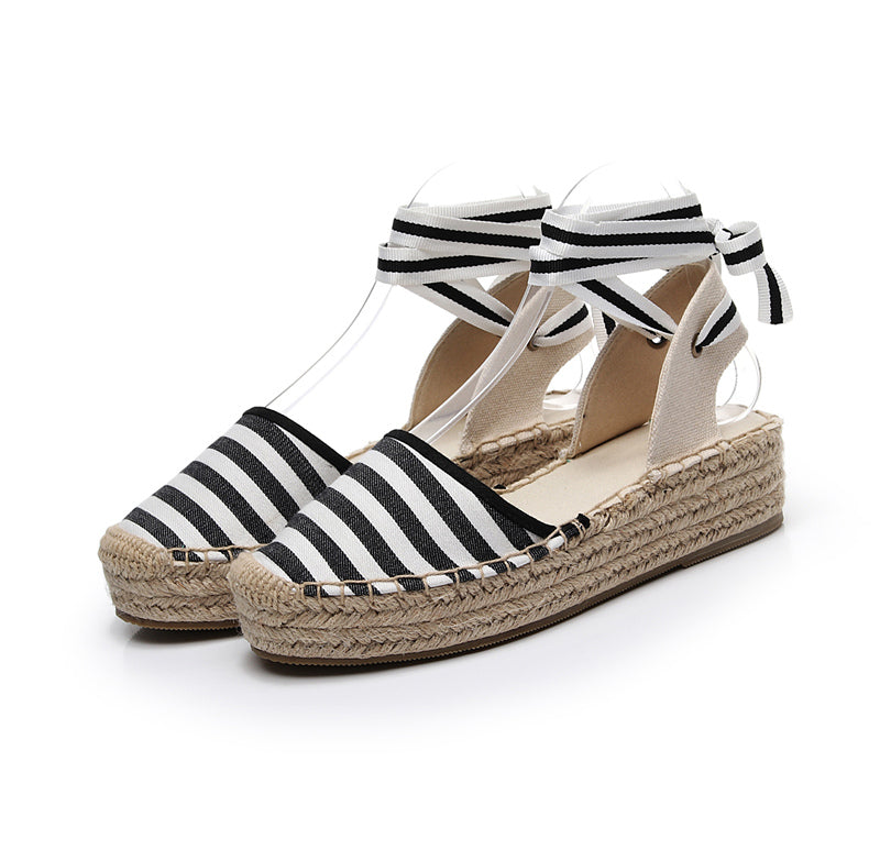 Roman Style Lace Up Sandals Muffin Thick Sole